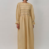 Honeymoon Shirred Linen Dress in Lemon Gingham