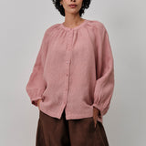 Lake Long Sleeve Linen Shirt in Strawberry Shortbread