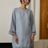 Khalisa Linen Kurung Set in Stillwater
