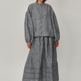Studio Pleated Linen Skirt in Heather Grey