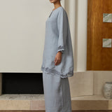 Khalisa Linen Kurung Set in Stillwater