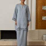 Khalisa Linen Kurung Set in Stillwater