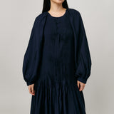 Studio Pintuck Dress in Navy