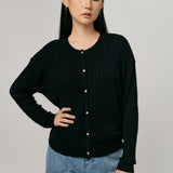 Iris Cable-Knit Cardigan in Black