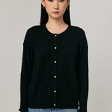 Iris Cable-Knit Cardigan in Black