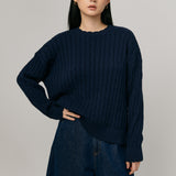 Bridget Chunky Cable-Knit Jumper in Navy