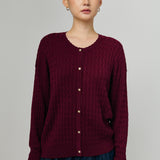 Iris Cable-Knit Cardigan in Burgundy