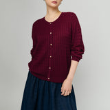 Iris Cable-Knit Cardigan in Burgundy