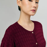 Iris Cable-Knit Cardigan in Burgundy