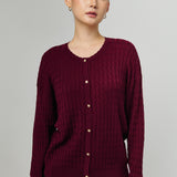 Iris Cable-Knit Cardigan in Burgundy