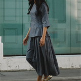 Canvas Skirt in Steel Blue Stripe