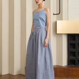 Narumi Pleated Ramie Trousers in Dusty Blue