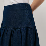 Asymmetric Denim Skirt in Dark Wash