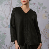 Signature Linen Kebaya Top in Black