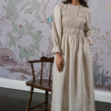 Honeymoon Shirred Linen Dress in Dune