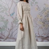 Honeymoon Shirred Linen Dress in Dune