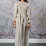 Honeymoon Shirred Linen Dress in Dune