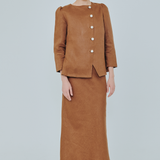Modern Asymmetric Linen Blouse in Caramel