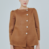 Modern Asymmetric Linen Blouse in Caramel