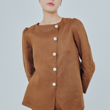 Modern Asymmetric Linen Blouse in Caramel
