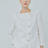 Modern Asymmetric Linen Blouse in White