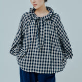 Studio Ruffle Blouse in Blue Gingham