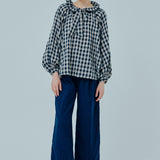 Studio Ruffle Blouse in Blue Gingham