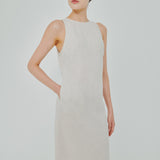 Midtown Linen Bias Dress in Ecru