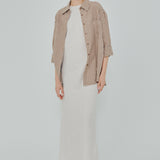 Statement Button-Back Linen Shirt in Brown Gingham