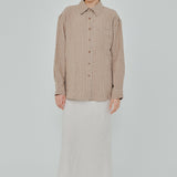 Statement Button-Back Linen Shirt in Brown Gingham