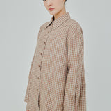 Statement Button-Back Linen Shirt in Brown Gingham