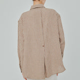 Statement Button-Back Linen Shirt in Brown Gingham