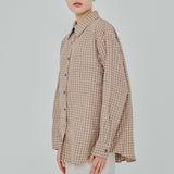 Statement Button-Back Linen Shirt in Brown Gingham