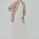 Statement Button-Back Linen Shirt in Brown Gingham