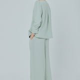 Modern Asymmetric Linen Blouse in Mint