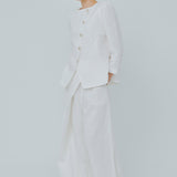 Modern Asymmetric Linen Blouse in White