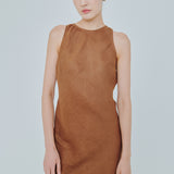 Midtown Linen Bias Dress in Caramel