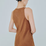 Midtown Linen Bias Dress in Caramel