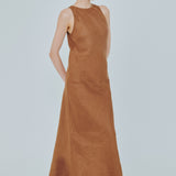 Midtown Linen Bias Dress in Caramel
