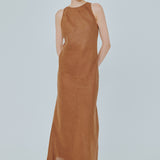Midtown Linen Bias Dress in Caramel