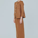 Modern Asymmetric Linen Blouse in Caramel