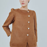Modern Asymmetric Linen Blouse in Caramel