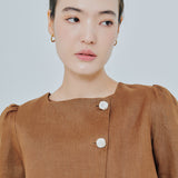 Modern Asymmetric Linen Blouse in Caramel