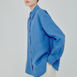 Statement Button-Back Linen Shirt in Cerulean