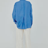 Statement Button-Back Linen Shirt in Cerulean