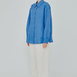 Statement Button-Back Linen Shirt in Cerulean