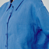 Statement Button-Back Linen Shirt in Cerulean