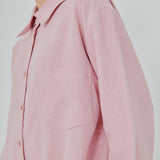 Statement Button-Back Linen Shirt in Powder Pink
