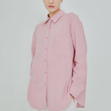 Statement Button-Back Linen Shirt in Powder Pink