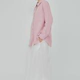 Statement Button-Back Linen Shirt in Powder Pink